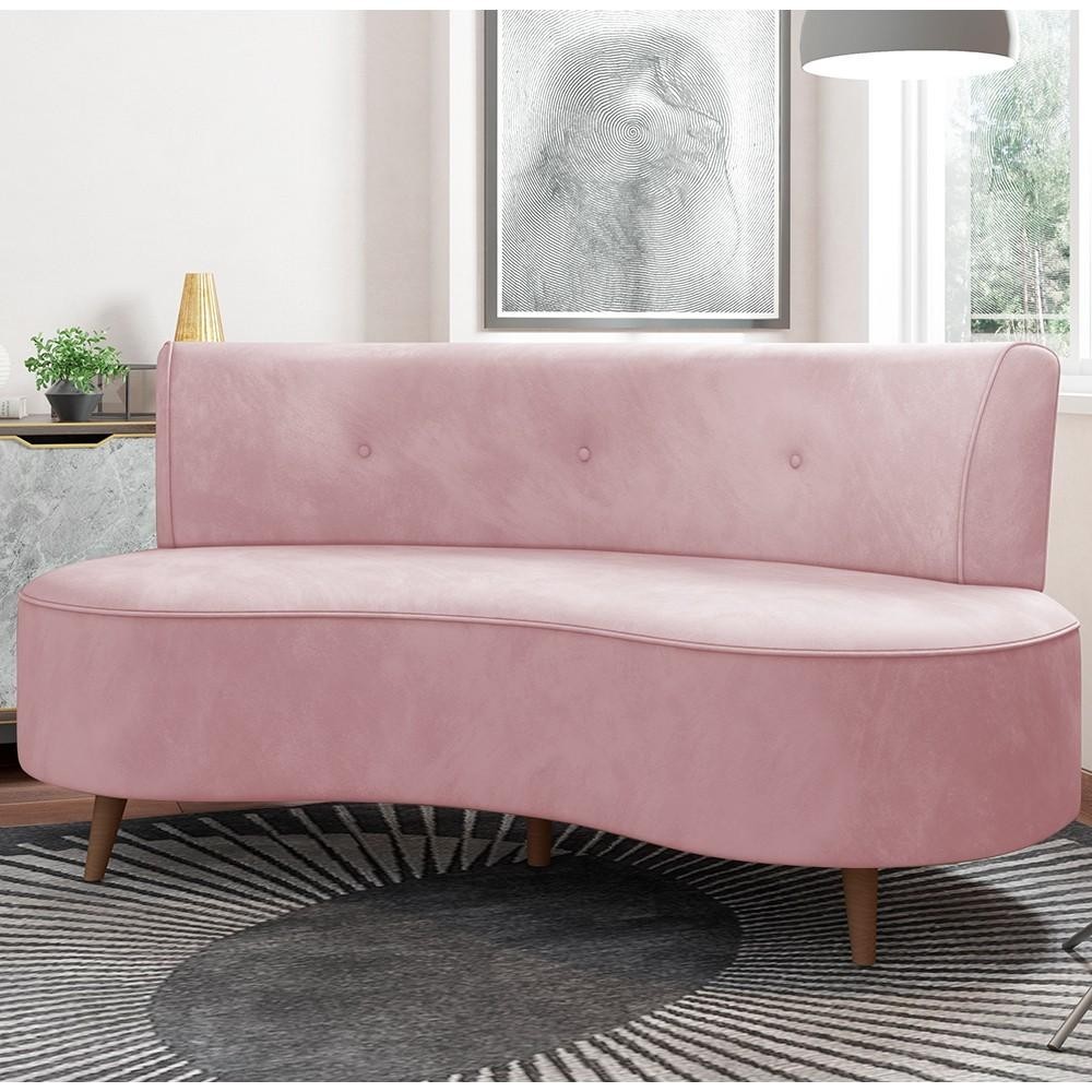 Sofá 2 Lugares para Sala Living 135cm Pés Palito Korah Z08 Veludo Rosê - Mpozenato - Home & Living