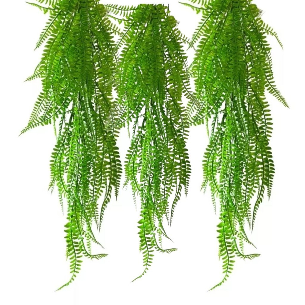 Kit Com 3 Plantas Artificiais Pendentes De Folhagem Verde Samambaia Enfeite Para Muro Inglês · foto 2