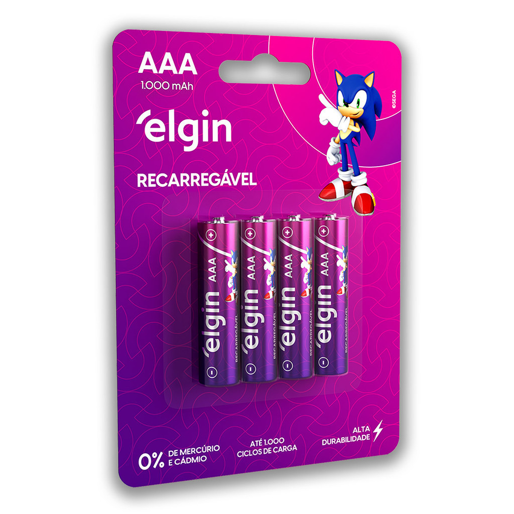 Pilha Recarregável AAA Elgin Bateria 3A 1000mAh Palito 4 unidades em Oferta na Shopee