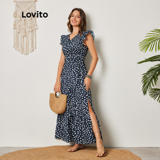 Lovito Vestido Elegante Com Babados De Bolinhas Para Mulheres LBL08430