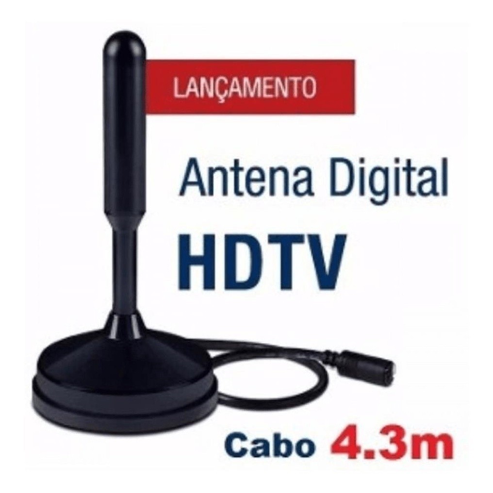 Antena Digital Televisao Hdtv Interna Fio 4,3m Base Ima — imagem 2 de 2