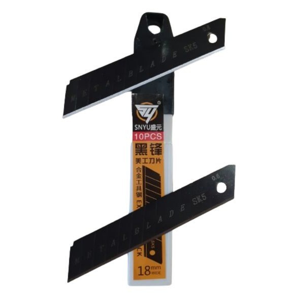 Lâminas de Estilete preta 18mm largo 10 Peças Black  Sk5 0,6MM em aço especial tipo Olfa