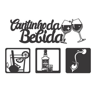 Kit Cantinho da Bebida 4 Peças 30cm  Mdf 3mm C/Dupla Face