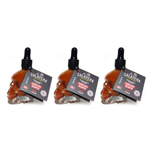 Kit com 3x Caveira De Vidro Com Pimenta Carolina Reaper - 40ml
