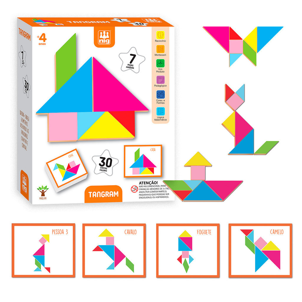 Tangram Quebra Cabeça Geométrico Brinquedo Educativo De Madeira Jogo De Blocos Pedagógico Didático em Oferta na Shopee