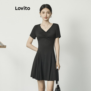 Lovito Vestido Casual Plissado Liso Para Mulheres L77ED115