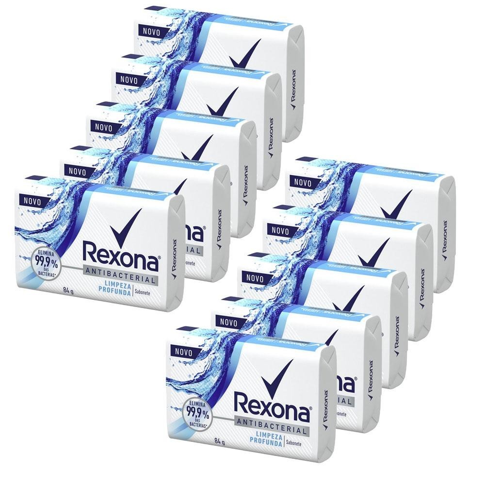 Kit 10 Sabonetes em Barra Antibacterial Limpeza Profunda Rexona Cartucho 84g em Oferta na Shopee