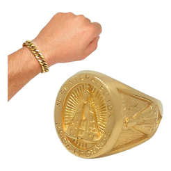 Anel Dedeira Nossa Senhora De Aparecida Banhado + Pulseira