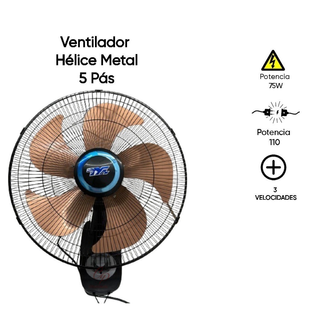 Ventilador de Parede Oscilante 50cm 80W Preto/ ouro- TYF