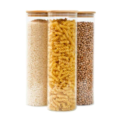 Kit 3 potes de vidro 2L tampa de bambu herméticos - Tud