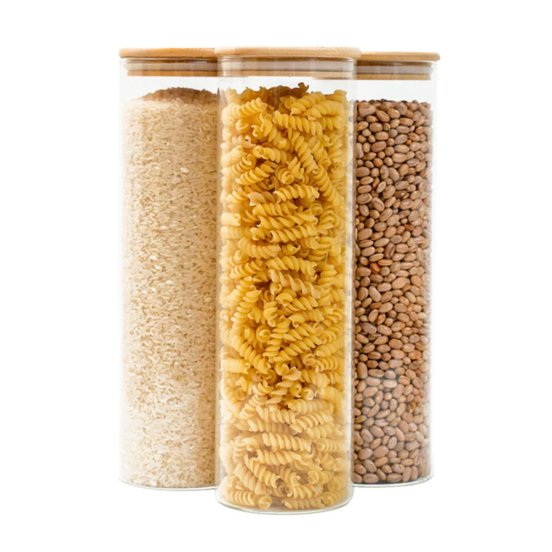 Kit 3 Potes de Vidro 2L com Tampa de Bambu