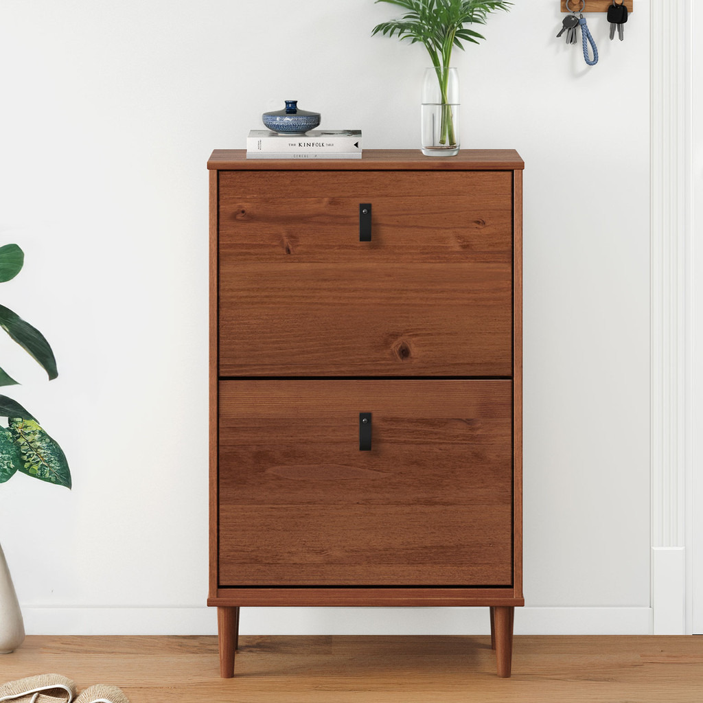 Armário de Sapatos Estreita Retrô 12 Pares Madeira Castanho Verniz Mikka em Oferta na Shopee