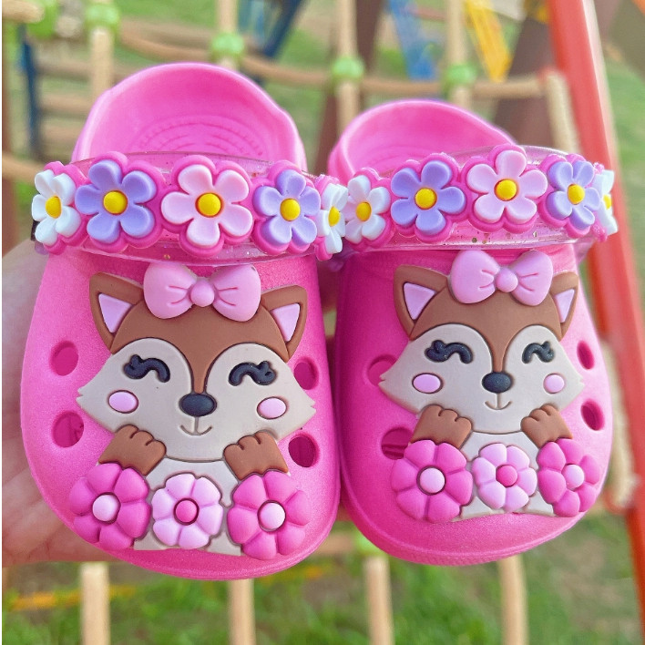 Sandália Babuche Rosa Infantil Para Meninas Raposa Com Correia Florida Antiderrapante e Leve