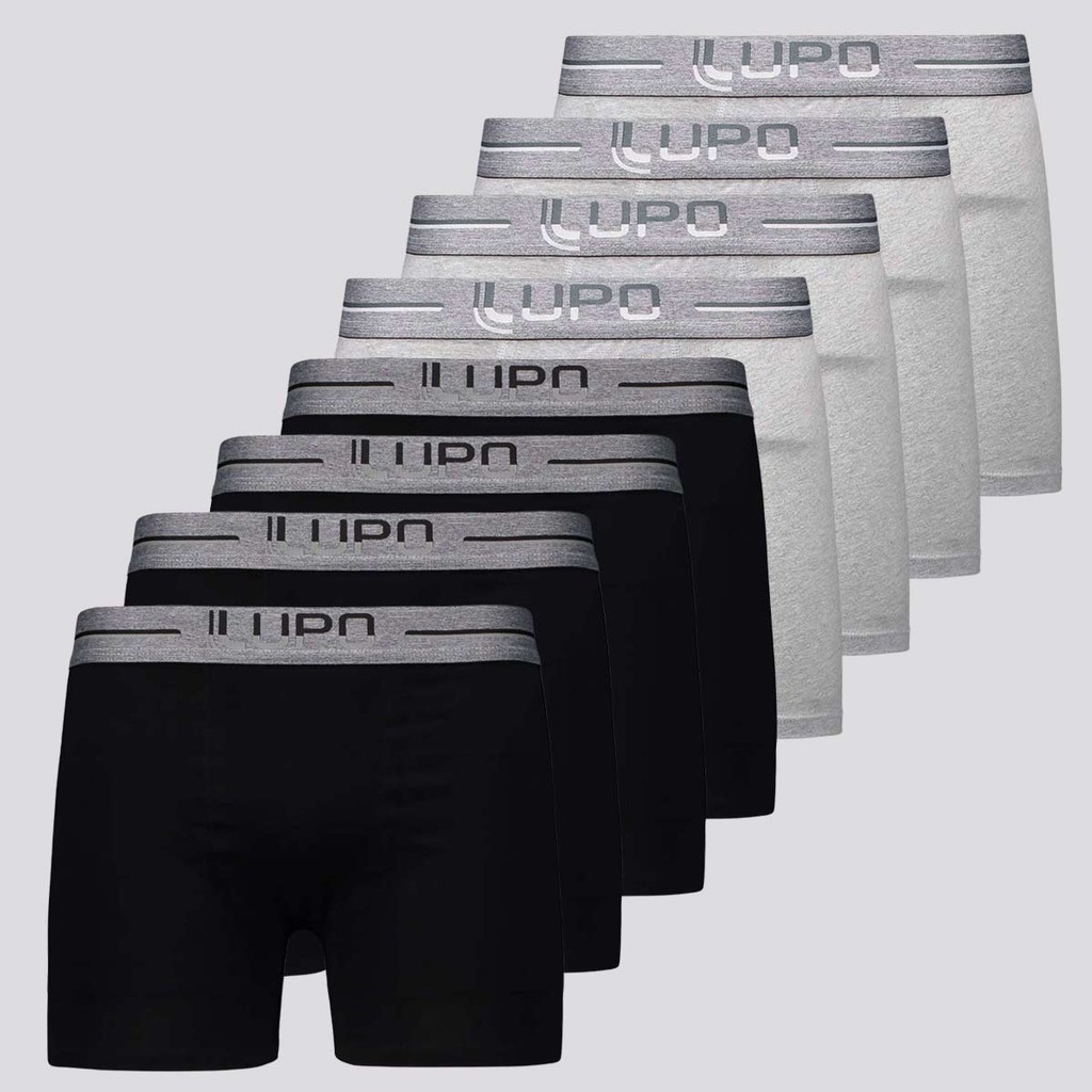 Kit de 8 Cuecas Boxer Lupo Anatomic Shape Preta e Cinza Mescla em Oferta na Shopee