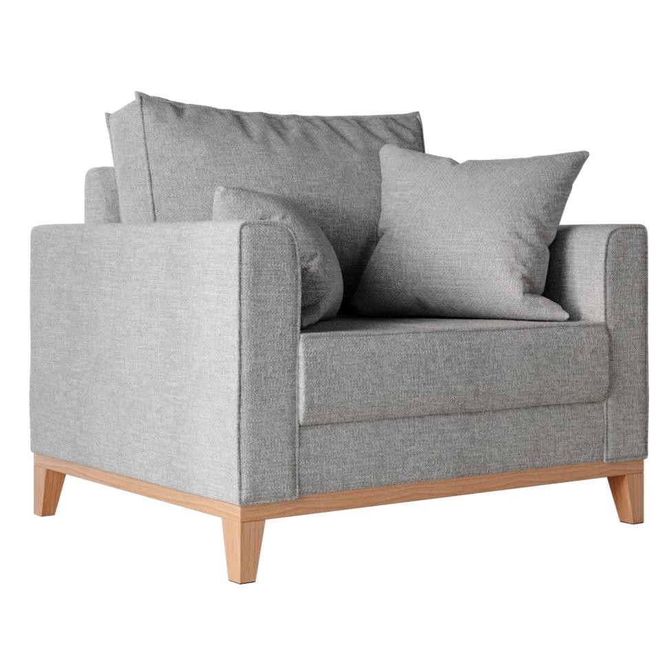 Poltrona Beny Pés e Base em Madeira Linho Cotton Cinza