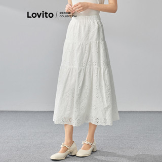 (Lovito Refine) Saias casuais com bordados de ilhós simples para mulheres LR1AD012 em Oferta na Shopee