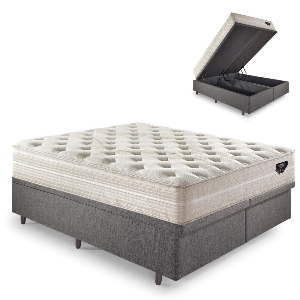 Base Box Baú Casal 138x188 Linho Cinza com Colchão Audaz