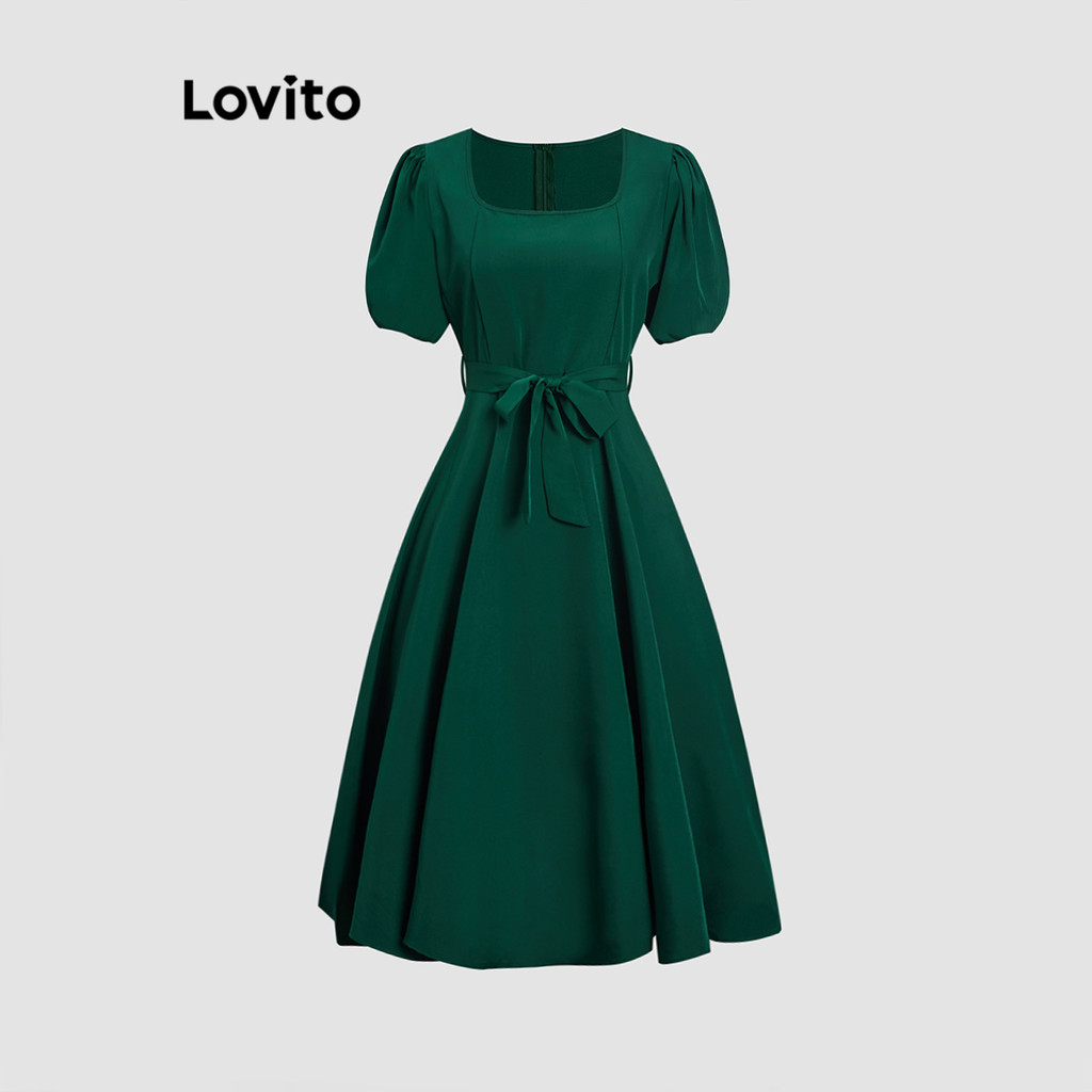 Lovito Vestido Elegante Vestido Liso Com Cinto Para Mulheres LBL20076 - Women Clothes