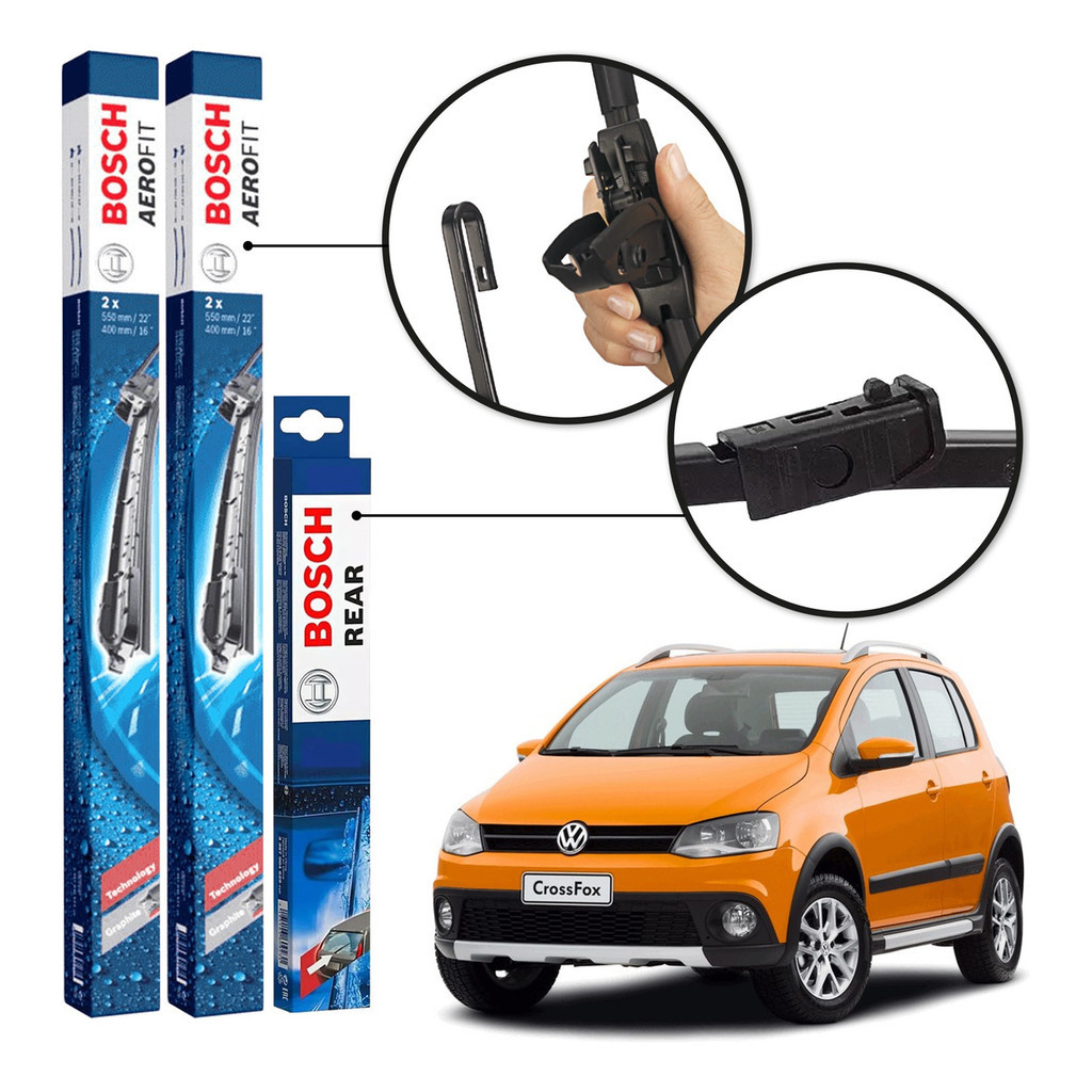 Kit 3 Palhetas Dianteiras Aerofit + Traseira REAR Original Bosch Volkswagen Crossfox 2010 A 2012