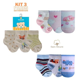 Kit 3 Pares Meias Maternidade Recém Nascido Algodão
