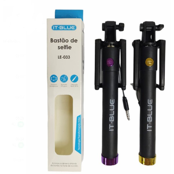 Bastao Selfie Monopod Com Fio Disparador Cabo It-blue Le-033