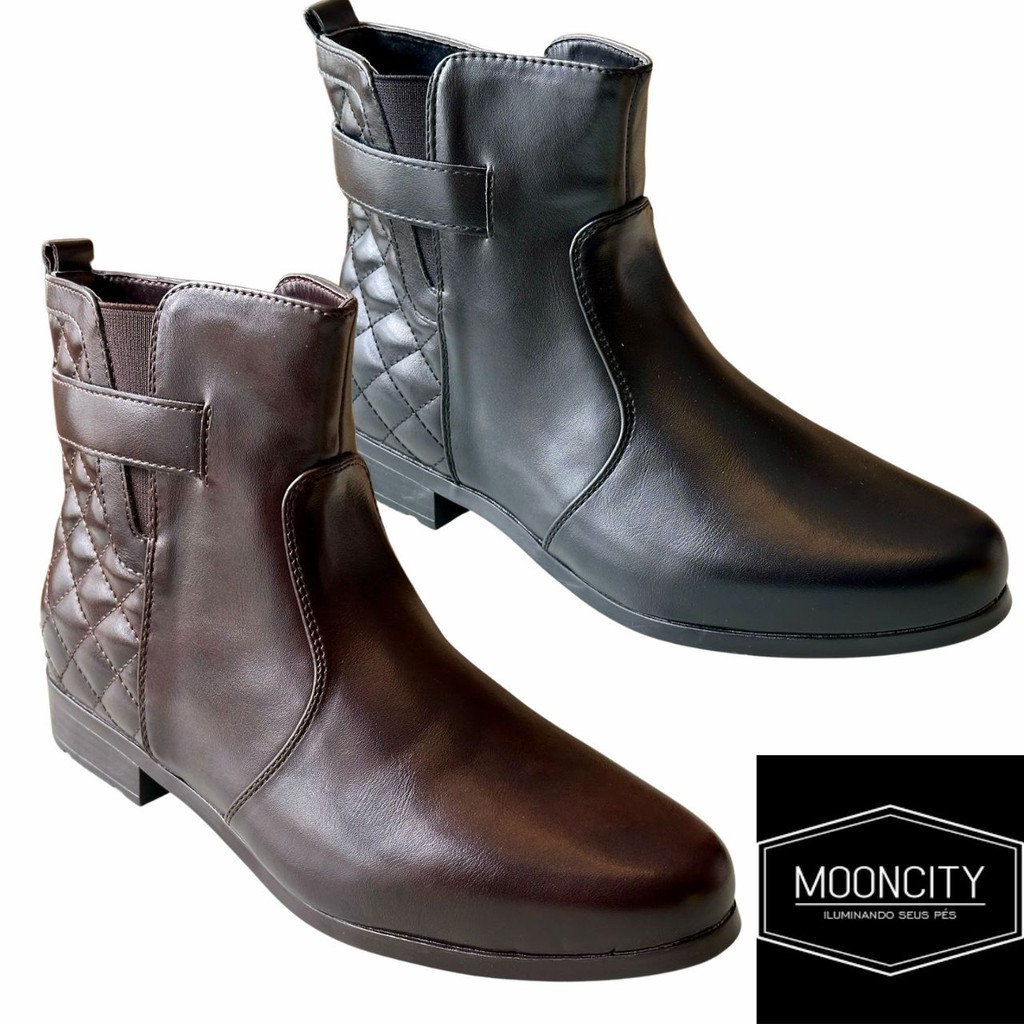 Bota Feminina Mooncity Montaria Cano Baixo Salto Bloco Baixo  Zipper Quadriculada em Oferta na Shopee