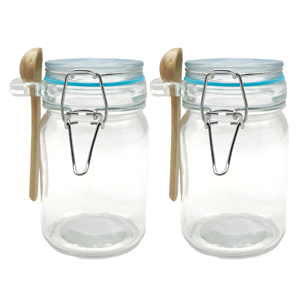 Kit 2 Pote De Vidro Porta Tempero Hermético Tampa com Trava 280ml Com Colher De Bambu em Oferta na Shopee