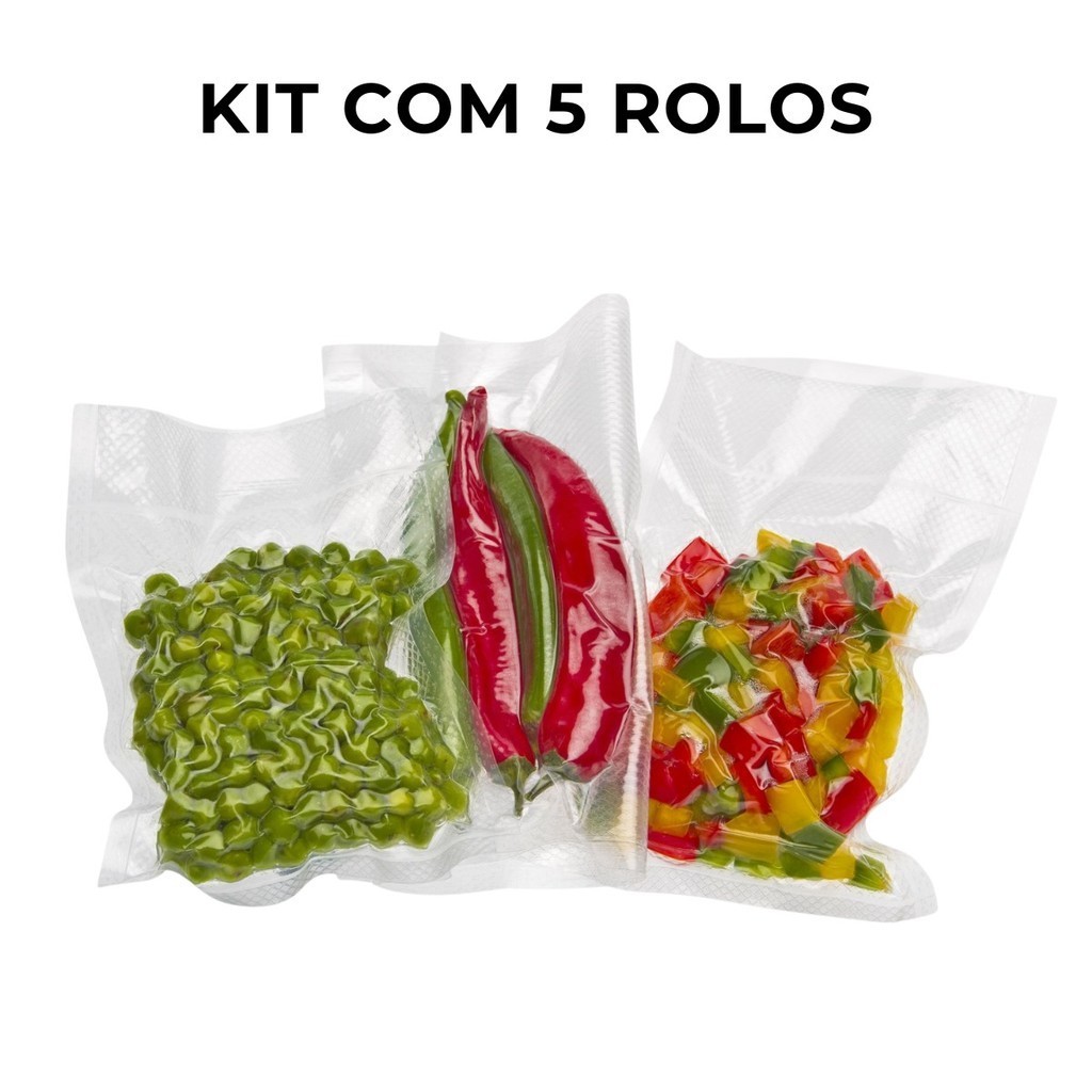 Kit 5 Rolos Bobina De Saco Para Seladora A Vácuo Para Conservar Alimentos C Ranhuras 25cm X 5m — imagem 2 de 2