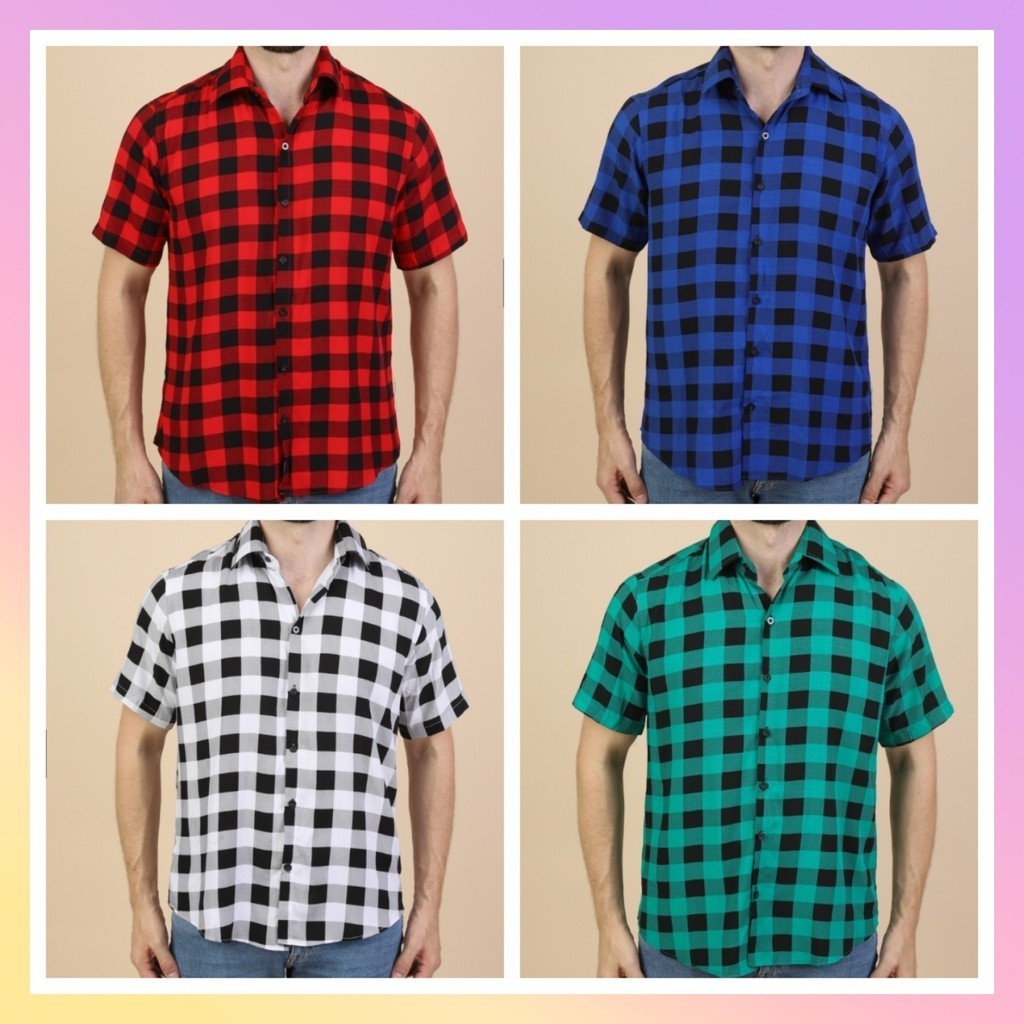 Xadrez Camisa Manga Curta Slim Estilo Verão Casual Respirável Preço Baixo Direto Da Fábrica
