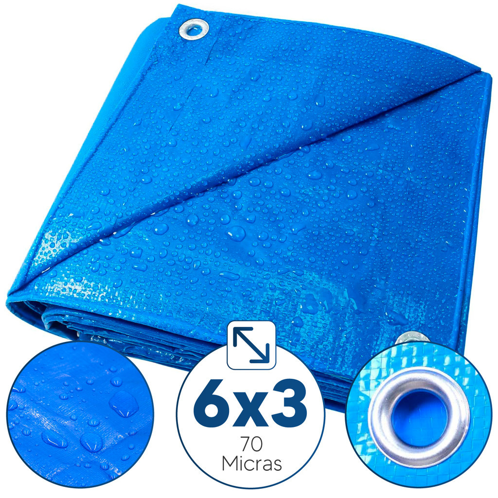 Lona Plástica de Proteção Cobertura Impermeável Azul 6x3 mts em Oferta na Shopee