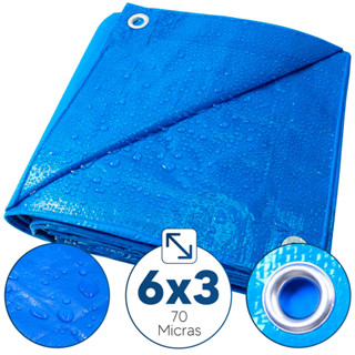 Lona Plástica de Proteção Cobertura Impermeável Azul 6x3 mts em Oferta na Shopee