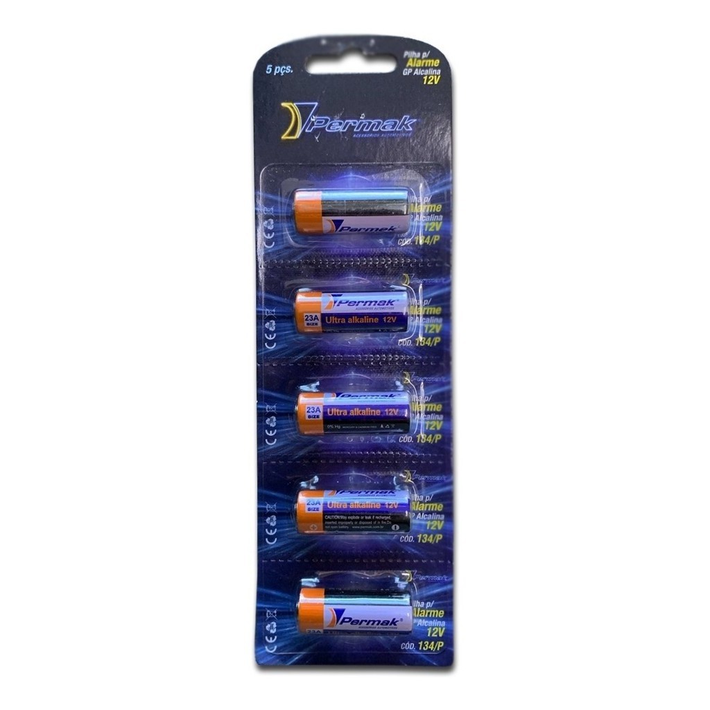 Pilha Permak 12V 23A Para Alarme ou Controle - Pacote com 5 Peças
