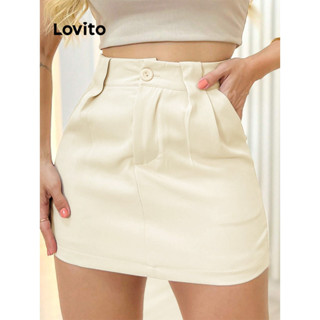 Lovito Saia Elegante Simples Com Zíper Plissado Para Mulheres LBL08074