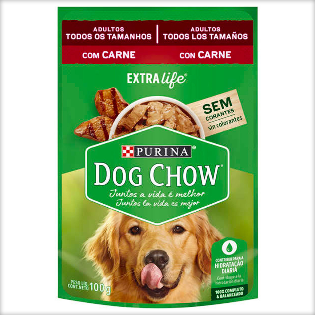 Ração Úmida Dog Chow Sabor Carne para Cães Adultos - 100g - Pets