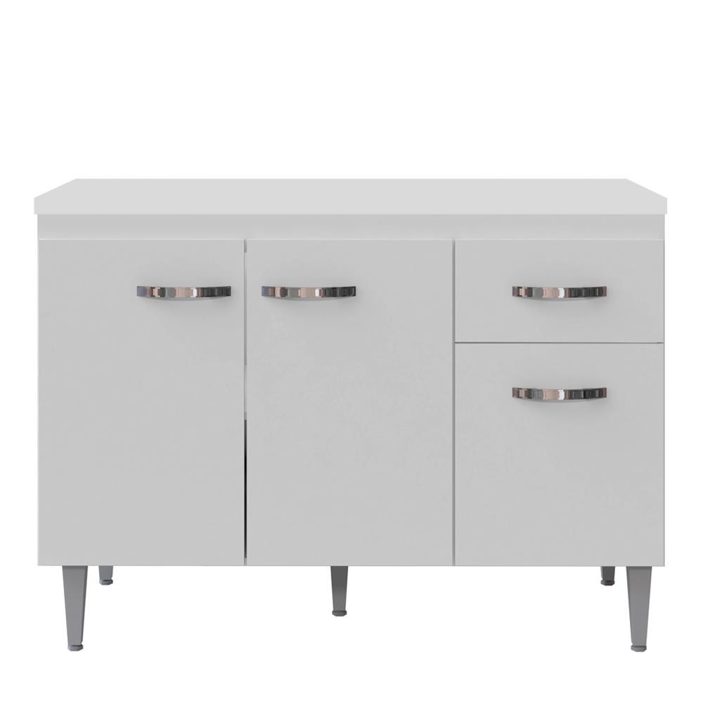 Balcão Gabinete Para Pia Com Tampo 120cm 3 Portas e 1 Gaveta Gabriela Branco - AJL Móveis - Home & Living