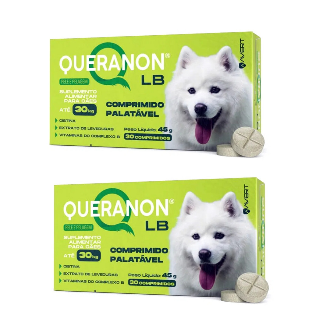 Kit 2 Queranon Lb Pele E Pelagem Cães Até 30kg C/30 Comprimidos em Oferta na Shopee