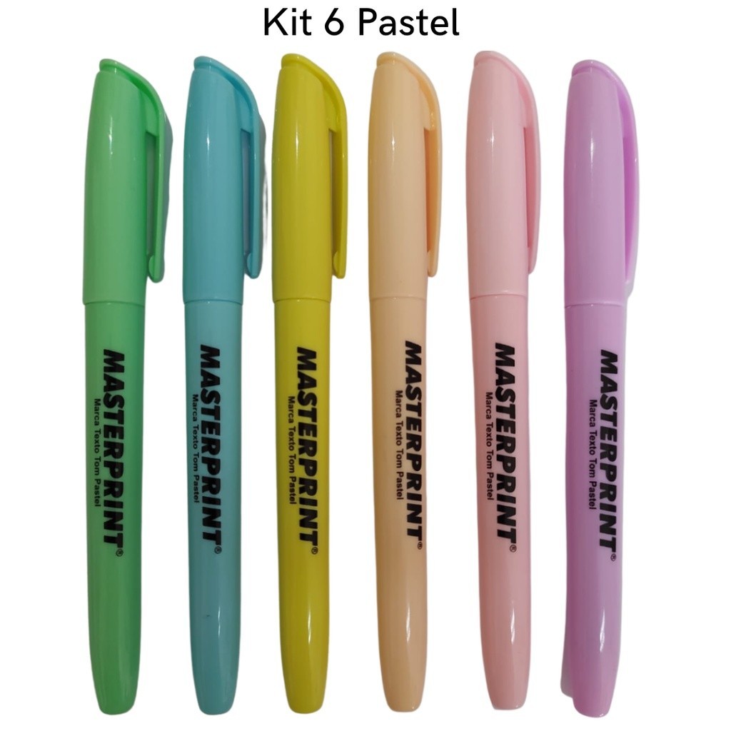 Kit 6 Canetas Marca Texto Tom Pastel Masterprint - Cores Variadas