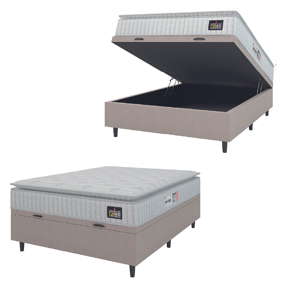 Cama Box Baú Colchão Casal Espuma D33 Vangogh Pillow Top 138x188x70cm Branco / Bege Hellen em Oferta na Shopee