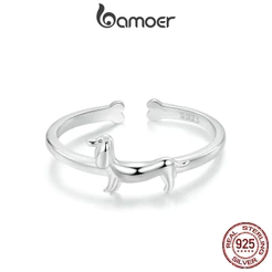 Bamoer 925 Sterling Sliver Ring Dachshund Dog Design Jóias De Moda Requintada Presentes Para Mulheres