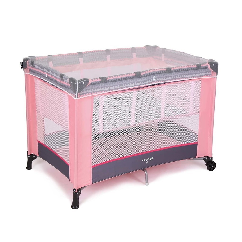 Berço Portátil Fit Com Mosquiteiro 2 Alturas Rosa Geo - Voyage em Oferta na Shopee