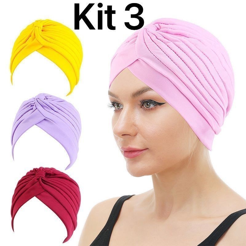 Kit Turbante Chapéu Feminino Indiano Elástico Fechado Estiloso