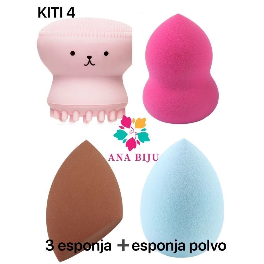 Kit 3 Esponjas de Maquiagem + Esponja de Limpeza Facial Polvo-INLIS ANA