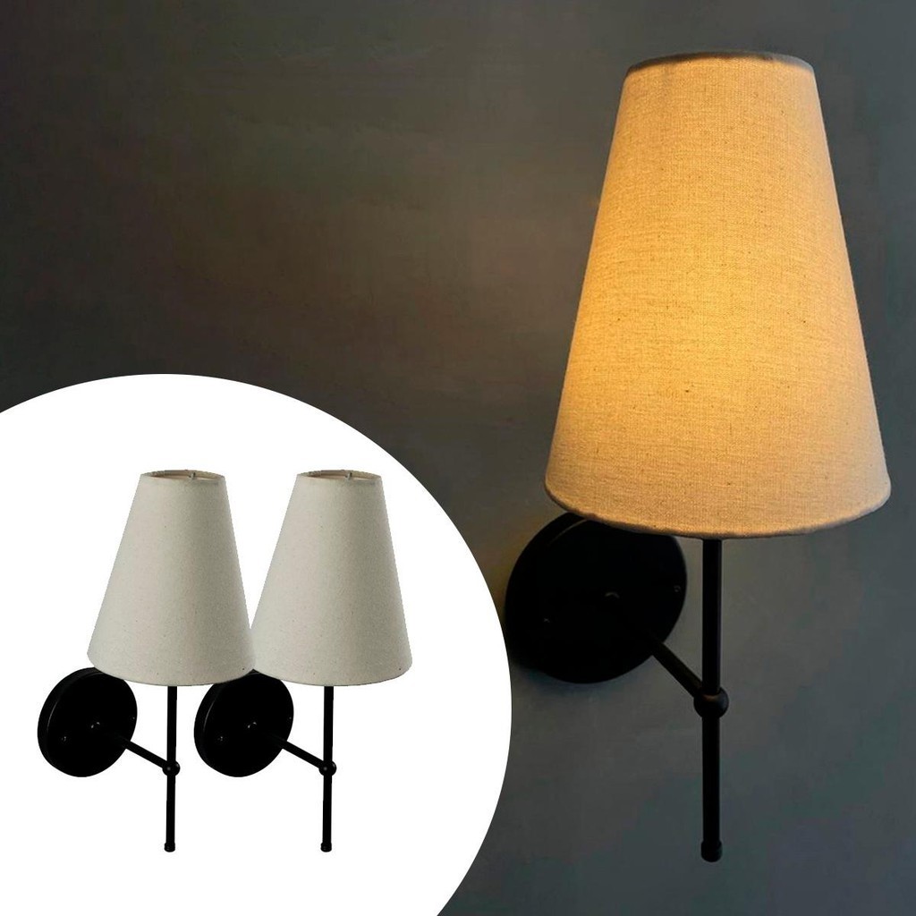 Kit 2 arandelas de Parede luminaria clássica de alumínio Com Cúpula tecido algod