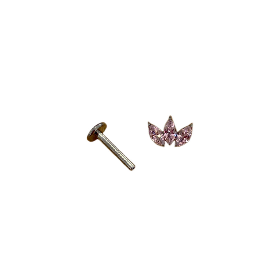 Piercing Labret De Titânio 3 Navetes Topázio Pink 1.2 X 8mm