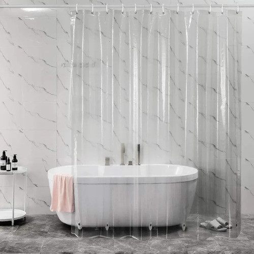 Cortina Box Banheiro Transparente Cristal 2m x 1,38m c/ Ganchos Antimofo Resistente