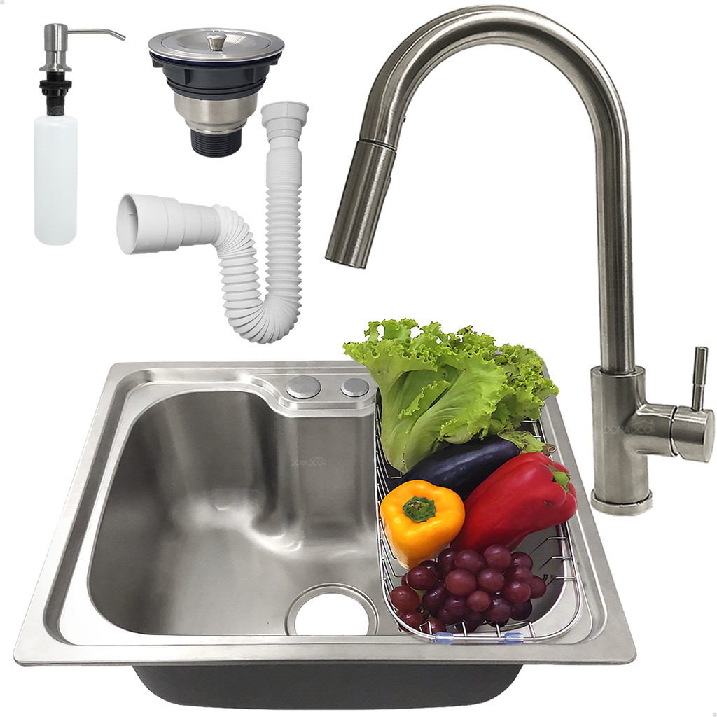Kit Cozinha Cuba Gourmet Inox 304 50x40 Com Torneira Monocomando Dispenser 500ml Valvula E Sifão