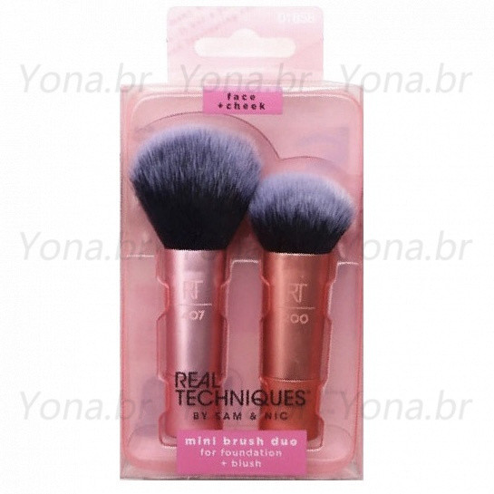 Real Techniques 2pcs Mini Pincel Duo Conjunto De Pincéis De Maquiagem Para Viagem BLUSH FOUNDATION