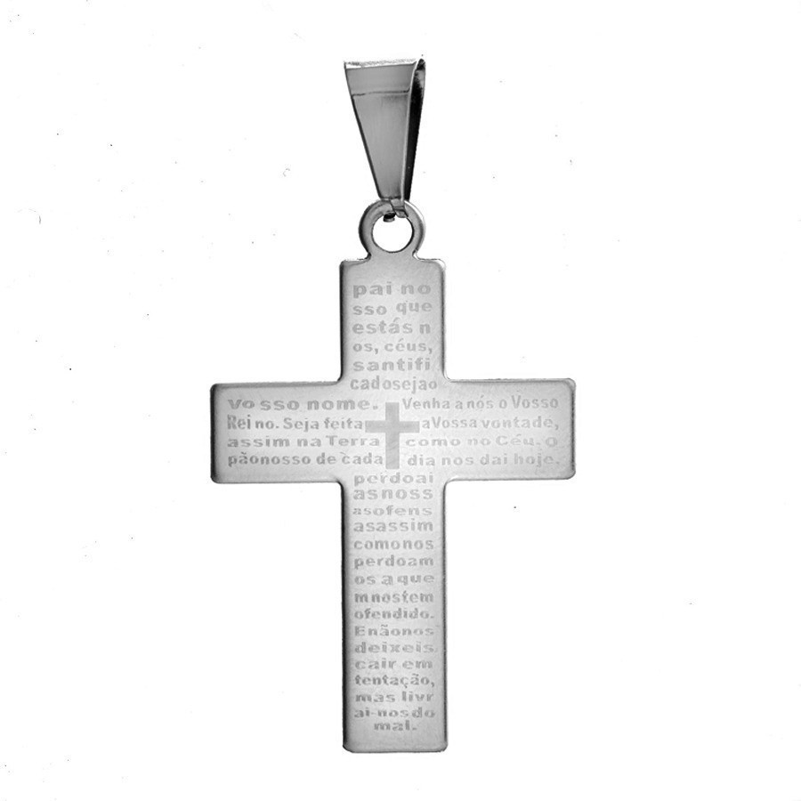 Pingente Masculino Crucifixo Cruz Pai Nosso  Aço Inox