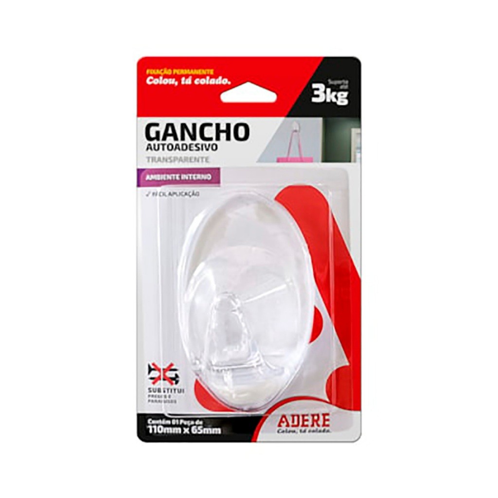Gancho Adesivo Transparente Grande 1 Unidade Adere em Oferta na Shopee