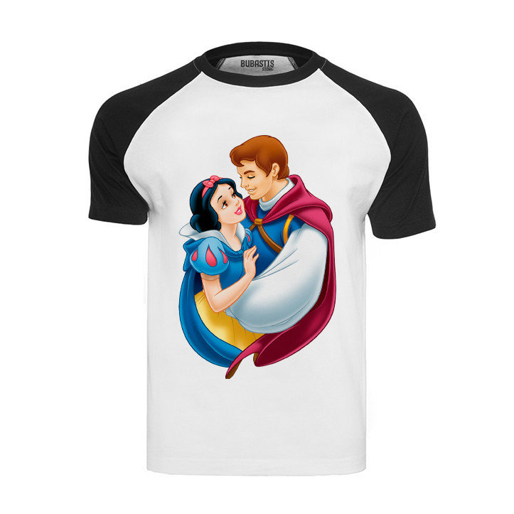 Camiseta Branca de Neve Principe Infantil Adulto Princesa fadas Desenho Raglan